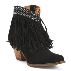 DINGO Made In Mexico Suede Fringe Tapadero Booties